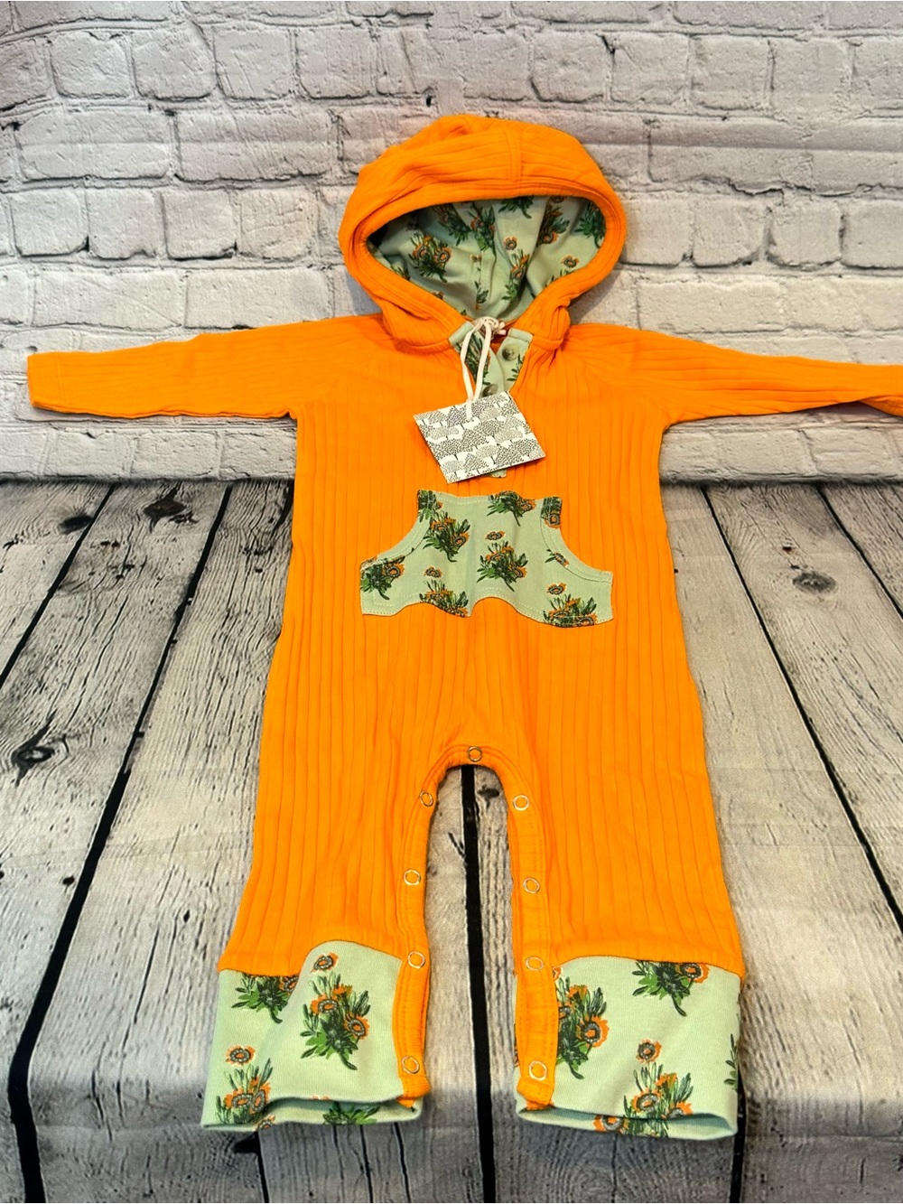 Kate Quinn Orange Ribbed Hooded Romper